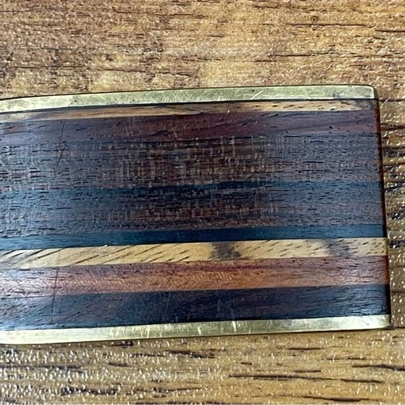 Vintage Kenneth Reid Southwest Wood Brass Belt Buckle  display picture 2